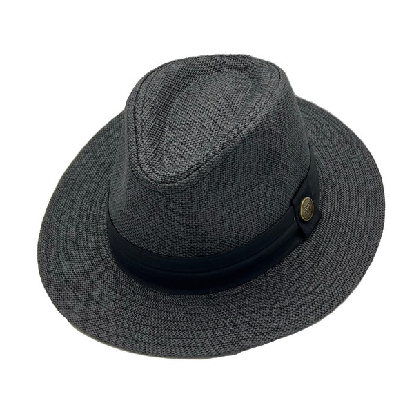 Black Straw Panama Hat, Stiff Brim Hat, Men Summer Hat, Women Safari Hat, Stiff Fedora Hat, Vintage Hat, Man / Woman Flat Brim