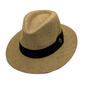 Straw Fedora Hat, Stiff Brim Panama Hat, Men Summer Hat, Women Safari Hat, Vintage Hat, Man / Woman Flat Brim, Groomsmen Hat, Wedding hat