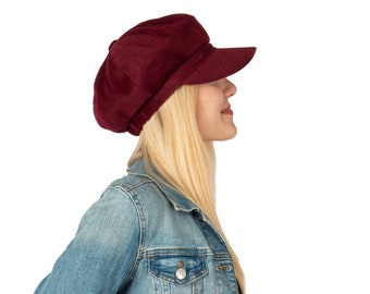 Burgundy Wool Women Newsboy Cap, Women 8 Panels Cap, Peaky Blinders Hat, Women Baker Boy Hat, Women Fiddler Cabbie Hat, Flapper Hat