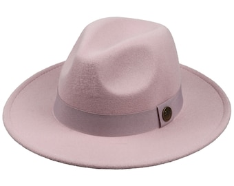 Sombrero Fedora Rosa Claro, Sombrero de Ala Rígida de Fieltro Vegano, Sombrero de Invierno para Hombre, Sombrero de Ala Ancha para Mujer, Sombrero Fedora Rígido, Ala Plana, Sombrero para Dama de Honor y Padrino de Boda