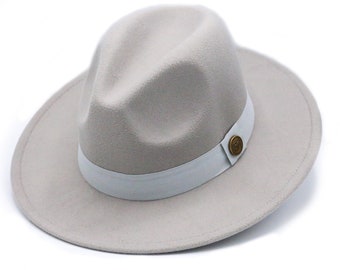 Cloud grijze Fedora hoed, veganistisch vilt stijve rand hoed, mannen winter hoed, vrouwen brede rand hoed, stijve Fedora hoed, platte rand, bruidsmeisje Stalknecht hoed