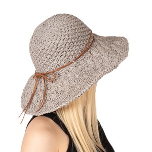 Gray Summer Lace Style Wide Brim Straw Hat, Holiday Hat, Women Summer Hat, Beach Hat, Sun Hat, Boho Hat, Foldable Hat, Wedding hat