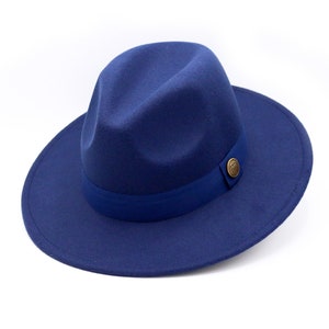 Dark Blue Fedora Hat, Vegan Felt Stiff Brim Hat, Men Winter Hat, Women Wide Brim Hat, Stiff Fedora Hat, Flat Brim, Bridesmaid Groomsman Hat