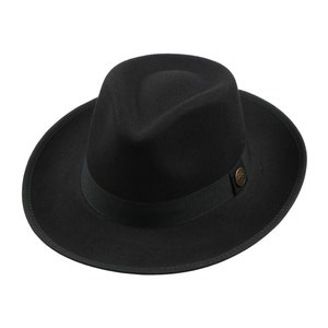 Chapeau fedora en feutre végétalien noir, chapeau d'hiver homme Hatsquare, chapeau fedora mi-rigide, chapeau à bord large femme, bord plat, chapeau de demoiselle d'honneur/garçon d'honneur image 1