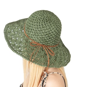 Sage Green Summer Lace Style Wide Brim Straw Hat, Holiday Hat, Women Summer Hat, Beach Hat, Sun Hat, Boho Hat, Women Hat, Foldable Hat
