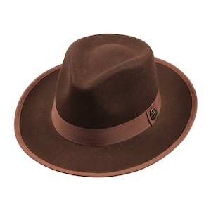 Brown Vegan Felt Fedora Hat, Hatsquare Men Winter Hat, Mid-Stiff Fedora Hat, Women Wide Brim Hat, Flat Brim, Bridesmaid / Groomsman Hat