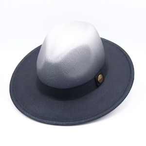 White Ombre Fedora Hat, Vegan Felt Stiff Brim Hat, Men Winter Hat, Women Wide Flat Brim Hat, Stiff Fedora Hat, Bridesmaid / Groomsman Hat