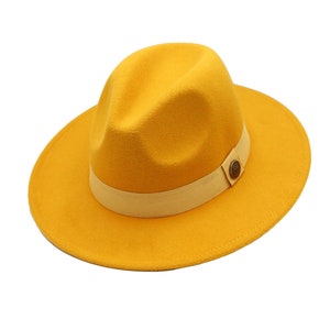 Cappello Fedora Giallo, Cappello Vegano in Feltro con Tesa Rigida, Cappello Invernale da Uomo, Cappello da Donna con Tesa Larga, Cappello Fedora Rigido, Tesa Piatta, Cappello da Damigella d&#39;Onore e da Sposo