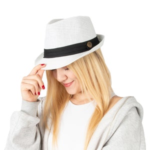 White Fedora Straw Hat, Hatsquare Fedora Hat, Beach Hat, Sun Hat, Boho Hat, Short Brim Hat, Men Summer Hat, Woman Straw Hat, Summer Gift