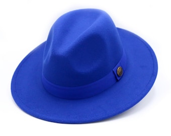 Blue Fedora Hat, Vegan Felt Stiff Brim Hat, Men Winter Hat, Women Wide Brim Hat, Stiff Fedora Hat, Flat Brim, Bridesmaid Groomsman Hat