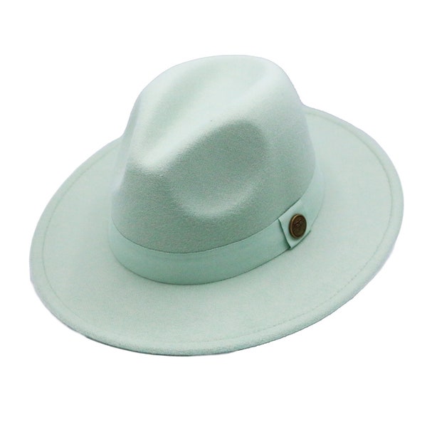Water Green Fedora Hat, Vegan Felt Stiff Brim Hat, Men Winter Hat, Women Wide Brim Hat, Stiff Fedora Hat, Flat Brim, Bridesmaid Groomsman