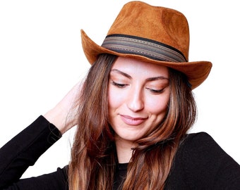 Chapeau de cow-girl marron doré, chapeau de cow-boy, chapeau de cow-boy bohème pour femme, chapeau d'hiver, chapeaux Fedora, chapeau de style occidental, cadeau de Noël