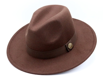 Chapéu Fedora Marrom Escuro, Chapéu Vegano de Feltro com Aba Rígida, Chapéu Masculino Hatsquare, Chapéu Feminino de Aba Larga e Plana, Chapéu Fedora Rígido, Chapéu para Dama de Honra e Padrinho de Casamento