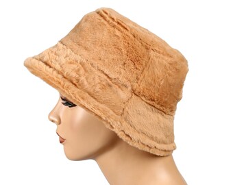 Winter Faux Suede Bucket Hat, Fluffy Fisherman Fuzzy Warm Camel Hat for Women Winter Bucket Hat Fluffy Faux Fur Fisherman Cap for Women  main image 4