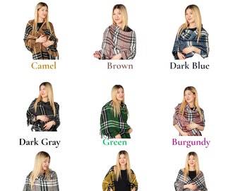 Sciarpa coperta multicolore, sciarpa quadrata spessa da donna con blocchi di colore, sciarpa personalizzata, scialle oversize, sciarpa pesante, regalo in una scatola - Italia