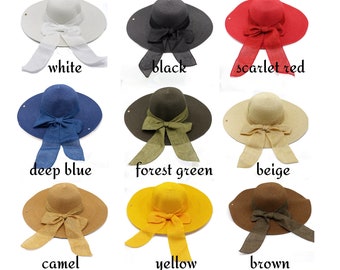 Cappello di paglia a tesa larga in stile vintage romantico, cappello da vacanza, cappello estivo da donna, cappello da spiaggia, cappello Boho, cappello da sole pieghevole, cappelli da damigella d'onore