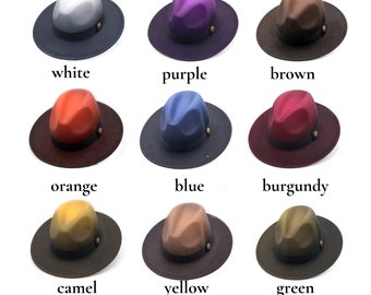Ombre Vegan Felt Fedora Hat, Hatsquare Men Winter Stiff Brim Hat, Women Wide Brim Hat, Stiff Fedora Hat, Flat Brim, Groomsmen Wedding Hat