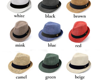 Chapeau fedora en paille colorée, chapeau fedora d'été, chapeau de plage, chapeau d'été homme, chapeau bohème soleil femme, chapeau à bord court, cadeau garçons d'honneur, chapeau de demoiselle d'honneur