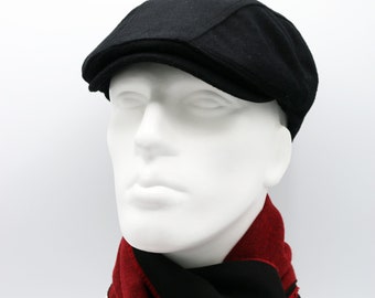 Black Wool Flat Cap, Peaky Blinders Hat, Baker Boy Hat, Irish flat cap, Winter Newsboy Cap, Men Scarf Set, Christmas Gift, Hatsquare Man Hat