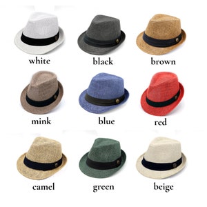 Kleurrijke stro Fedora hoed, zomer Fedora hoed, strandhoed, mannen zomerhoed, vrouwen zon Boho hoed, korte rand hoed, bruidsjonkers cadeau, bruidsmeisje hoed afbeelding 1