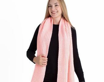 Baby Pink Oversize Extra Long Chunky Scarf, Hatsquare Unisex Winter Hand Knitted Shawl, Women Blanket Scarf, Soft Ribbed Wrap Christmas Gift
