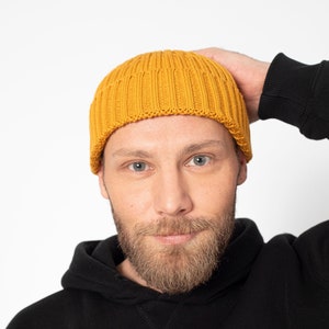 Mustard Yellow Acrylic Winter Fisherman Beanie , Hatsquare Man Docker Cap, Sailor Military Brimless Hat, Skull Cap, Winter Dock Worker Hat
