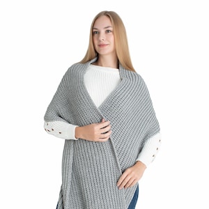 Gray Oversize Extra Long Chunky Scarf, Unisex Winter Hand Knitted Shawl, Women Blanket Scarf, Soft Ribbed Shoulder Wrap, Christmas Gift