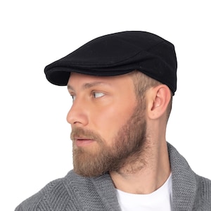 Black 100% Wool One Size Flat Cap, Peaky Blinders Hat, Hatsquare Baker Boy Hat, Men Winter Cap, Irish flat cap, Newsboy Cap, Men Scarf Set
