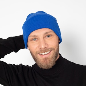 Blue Basic Beanie Cap, 24 Colors Unisex Winter Beanie,Hatsquare Beanie, Man Skull Cap, Winter Cuffed Knit Beanie, Handmade Super Soft Beanie