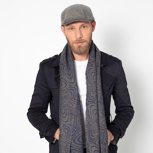 Blue Ethnic Pattern Wool Men Scarf, Suit Scarf, Scarves for Men, Hatsquare Winter Scarf, Wool Fabric Scarf, Birthday Gift, Christmas Gift