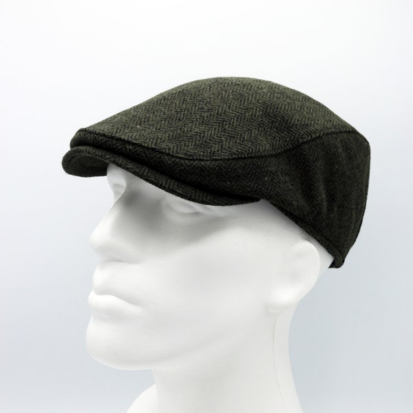 Dark Green Wool One Size Flat Cap,Peaky Blinders Hat,Baker Boy Leather Hat,Irish flat cap, Gatsby Hat, Valentines Gift, Newsboy Cap