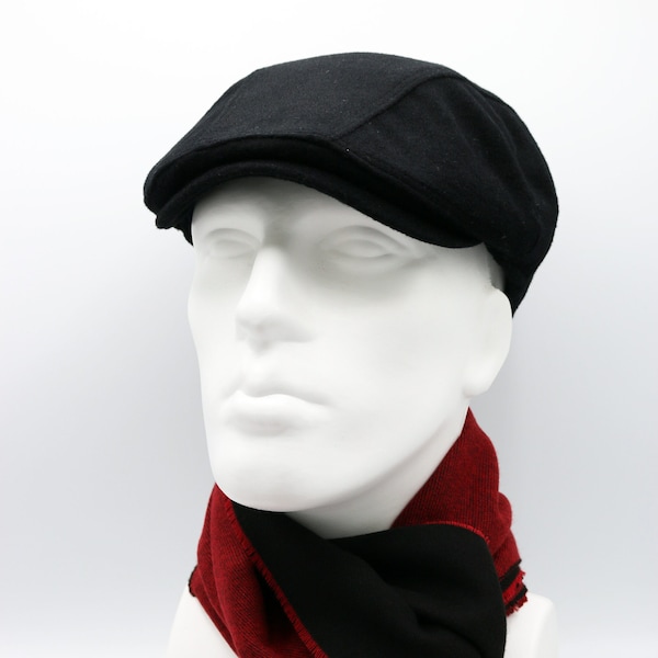 Black Wool Flat Cap, Peaky Blinders Hat, Baker Boy Hat, Irish flat cap, Winter Newsboy Cap, Men Scarf Set, Christmas Gift, Hatsquare Man Hat