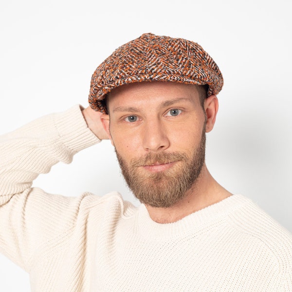 Casquette taille unique 8 lés en tweed de laine, chapeau Peaky Blinders, chapeau plat Baker Boy, casquette gavroche Hatsquare, ensemble écharpe homme, casquette fait main