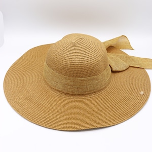Camel Romantic Vintage Style Wide Brim Słomkowy kapelusz, świąteczny kapelusz, damski kapelusz letni, kapelusz plażowy, kapelusz boho, składany kapelusz przeciwsłoneczny, kapelusz dla druhny