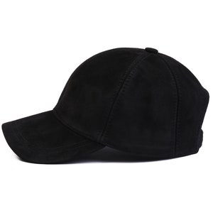 Black Suede Leather Baseball Cap, Hatsquare Leather Baseball Cap,  Adjustable Men Leather Cap, Women Suede Cap, Sports Cap, Dad hat