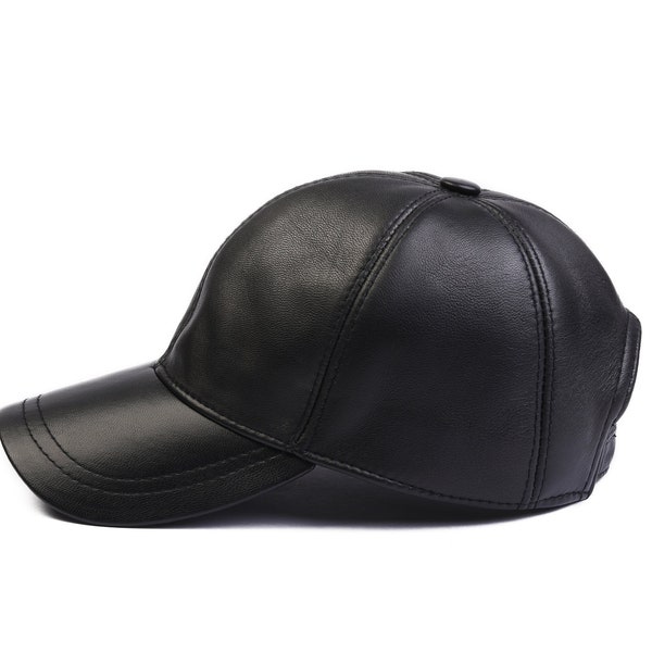 Black Leather Baseball Cap, Hatsquare Baseball Cap,  Woman Leather Hat, Adjustable Man Baseball Cap, Christmas Gift,  Woman Leather Hat