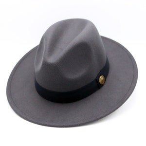 Dark Gray Fedora Hat, Vegan Felt Stiff Brim Hat, Men Winter Hat, Women Wide Brim Hat, Stiff Fedora Hat, Flat Brim, Bridesmaid Groomsman Hat