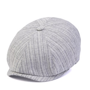 Blauw Wit Gestreepte Zomer Linnen 8 Panelen Cap, Peaky Blinders Hat, Baker Boy Summer Hat, Ierse flat cap, Ivy League Hat, Fathers Day Gift