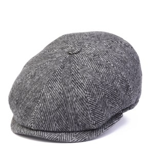 Herringbone Wool 8 Panels Newsboy Cap, Peaky Blinders Hat, Baker Boy Flat cap, Gatsby Hat, Groomsman Hat, Man Winter Hat, Paperboy Hat Dark Gray