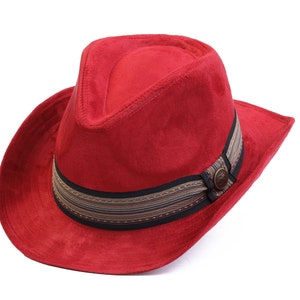 Red Cowgirl Hat, Cowboy Hat,  Boho Cowboy Hat for Women, Winter Hat, Fedora Hats, Western Style Hat, Christmas Gift, Mothers Day Gift