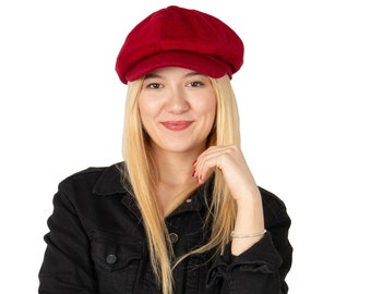 Red Wool Women Newsboy Cap, Valentines Gift, Women 8 Panels Cap, Peaky Blinders Hat, Women Baker Boy Hat, Women Fiddler Cabbie Flapper Hat
