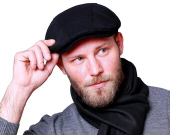 Black Cashmere 8 Panels Cap Peaky 