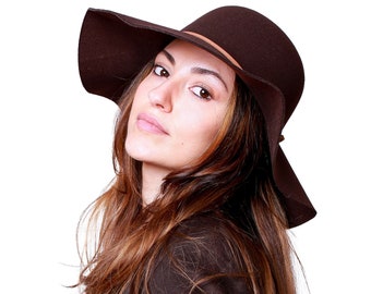 Chapeau de disquette polaire à large bord brun foncé, chapeau de vacances, chapeau d’hiver pour femmes, chapeau de style vintage, chapeau Boho, chapeau pour femmes non garnies, chapeau de Noël