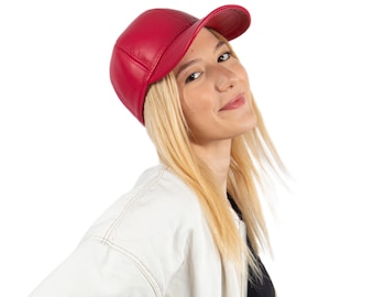 Pink Leather Baseball Cap, Hatsquare Baseball Cap, Woman Leather Hat, Adjustable Man Leather Baseball Cap, Six Panel Cap, Sports Cap Trucker