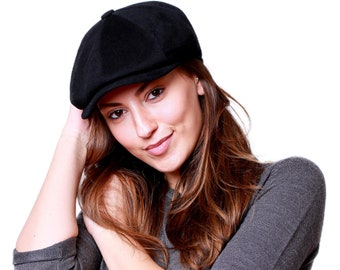 Women’s Navy Suede Newsboy Cap Vintage Navy Blue Genuine Suede Newsboy Cap – Made in USA  main image 3