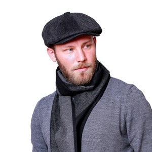 Black Herringbone Wool 8 Panels Cap, Peaky Blinders Hat, Baker Boy Hat,  Irish Flat Cap, Christmas Gift, Hatsquare Newsboy Cap, Men Scarf Set - Etsy | Strickmützen