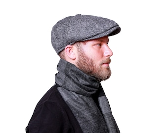 Casquette 8 panneaux en laine à chevrons gris foncé, chapeau Peaky Blinders, chapeau Baker Boy, chapeau Groomsman, casquette Hatsquare Man Newsboy, cadeau de Noël