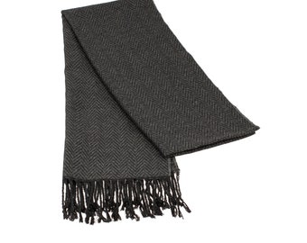 Black Herringbone Wool Men Scarf, Suit Scarf, Colorful Scarves for Men, Winter Scarf, Wool Fabric Scarf, Birthday Gift, Christmas Gift