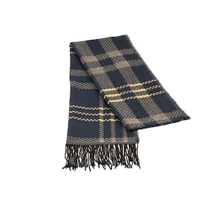 Dark Blue Gray Plaid Wool Men Scarf, Suit Scarf, Scarves for Men, Winter Scarf, Wool Fabric Scarf, Birthday Gift, Christmas Gift