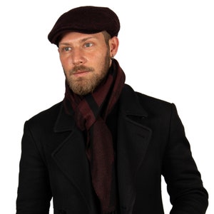Burgundy Geometric Pattern Wool Men Scarf, Suit Scarf, Scarves for Men, Winter Scarf, Wool Fabric Scarf, Birthday Gift, Christmas Gift